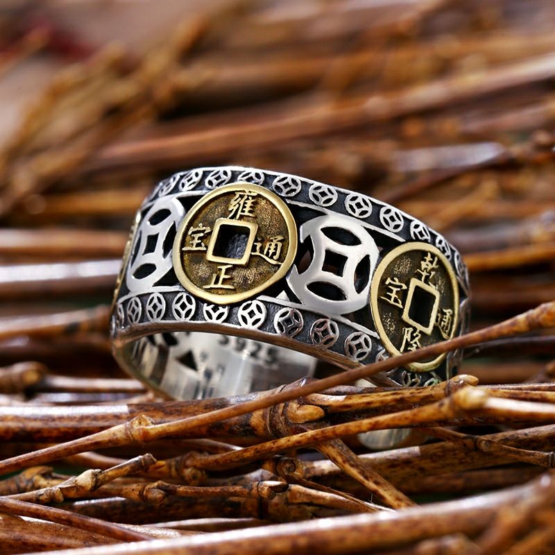 Five Emperor Coins Silver Ring - Prosperity & Heritage