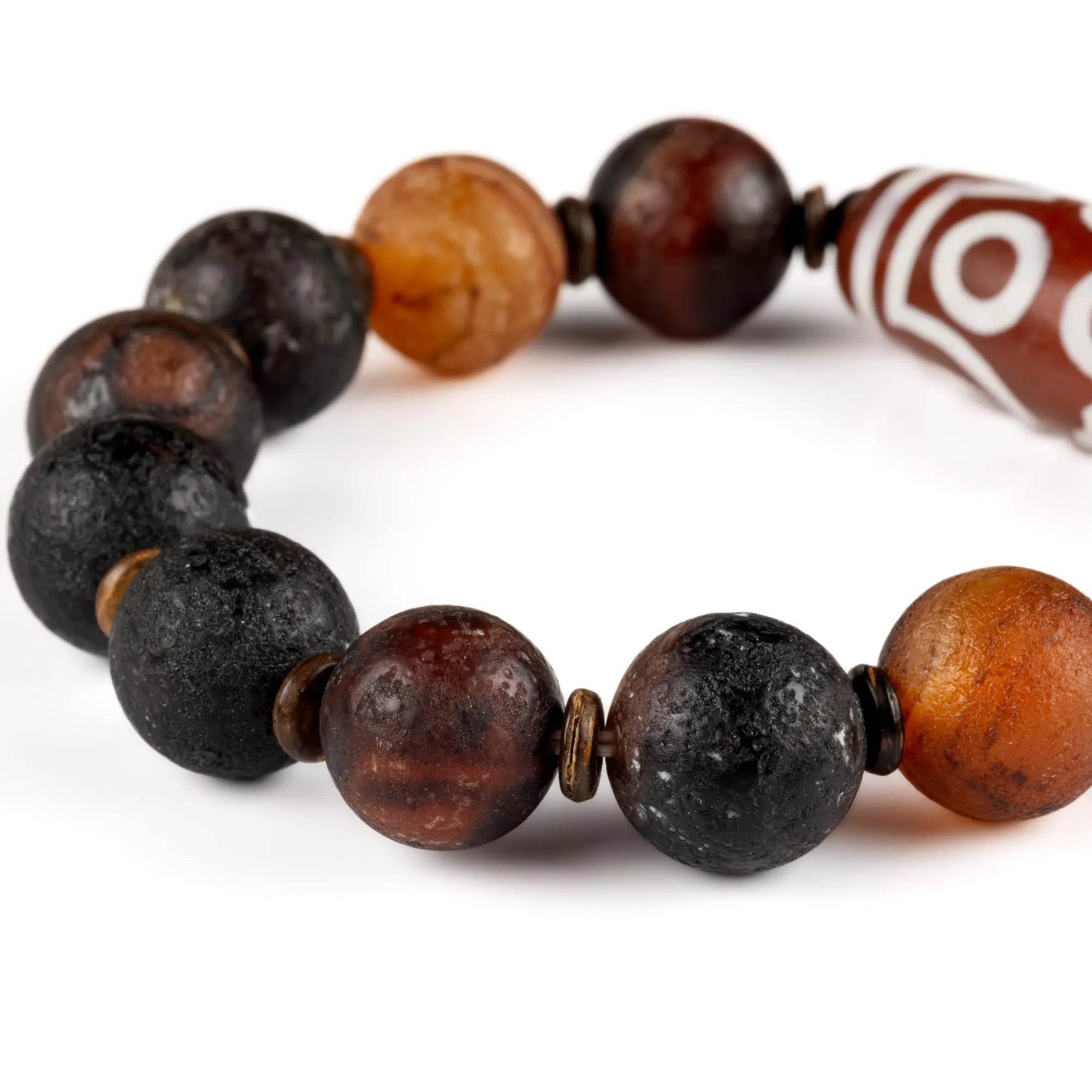 Tibetan Red Dzi and Natural Black Agate Bracelet - Spiritual Protection & Authentic Beauty