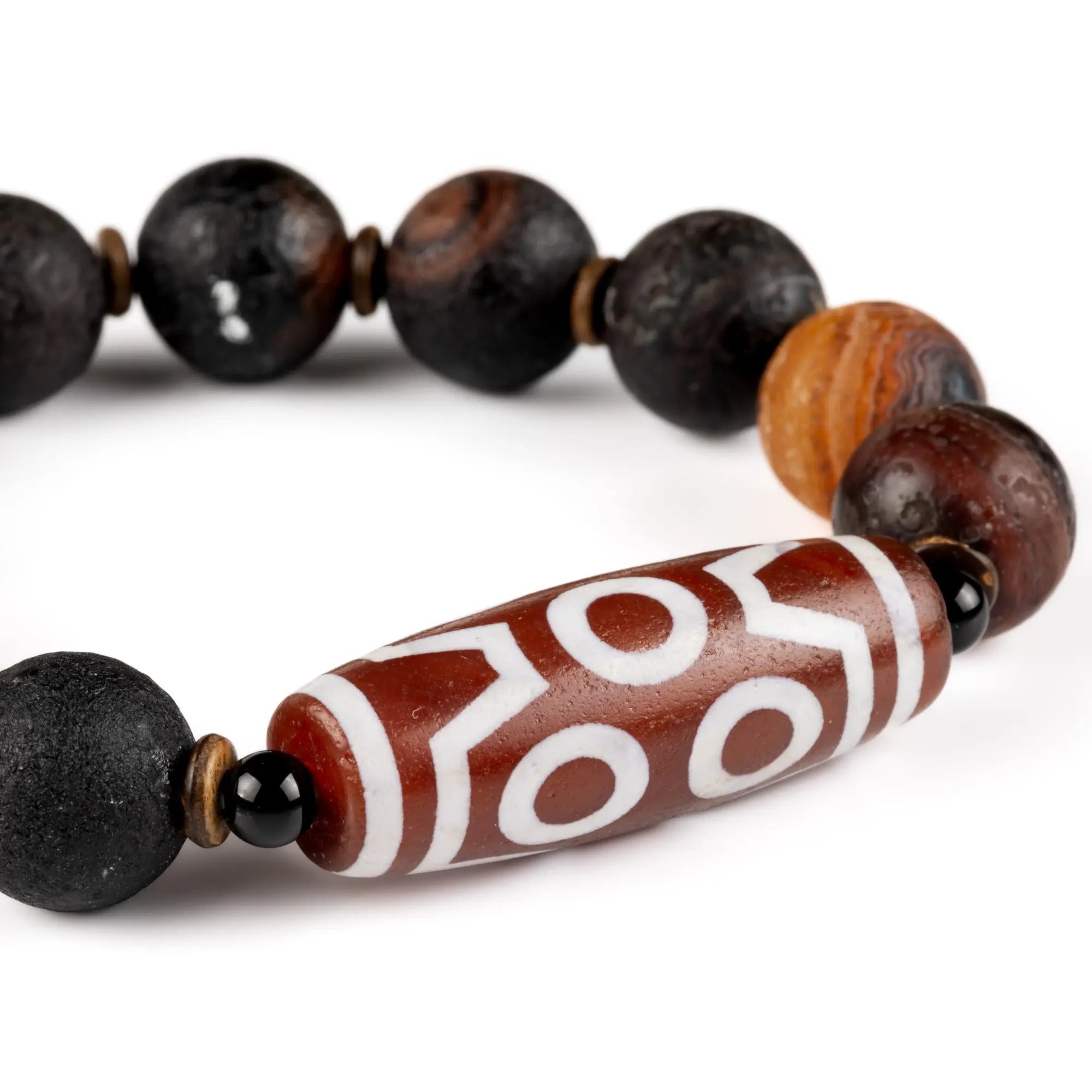 Tibetan Red Dzi and Natural Black Agate Bracelet - Spiritual Protection & Authentic Beauty