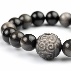 Silver Sheen Obsidian Mantra Bracelet - Clarity & Protection - WinningCrystal 