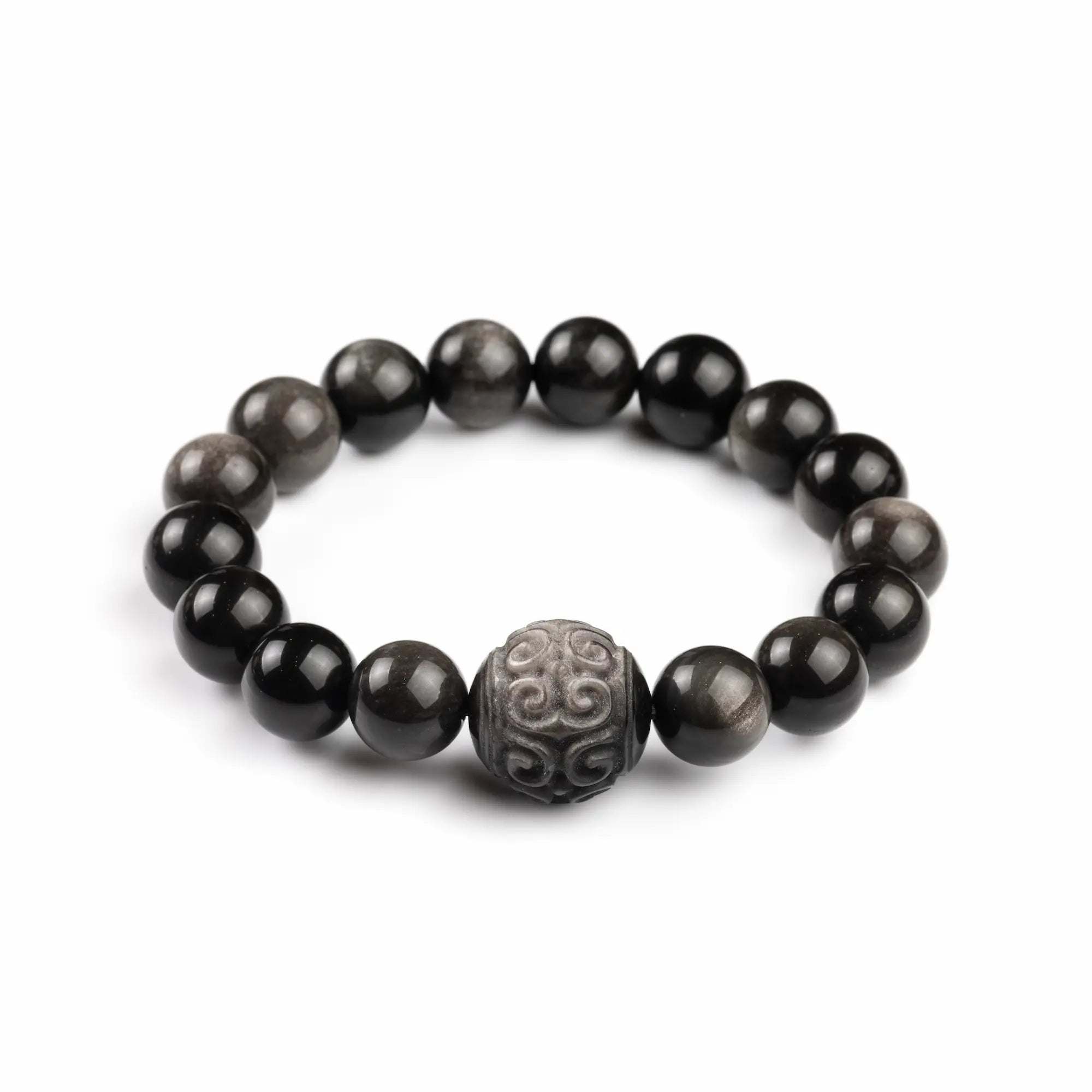 Silver Sheen Obsidian Mantra Bracelet - Clarity & Protection - WinningCrystal 