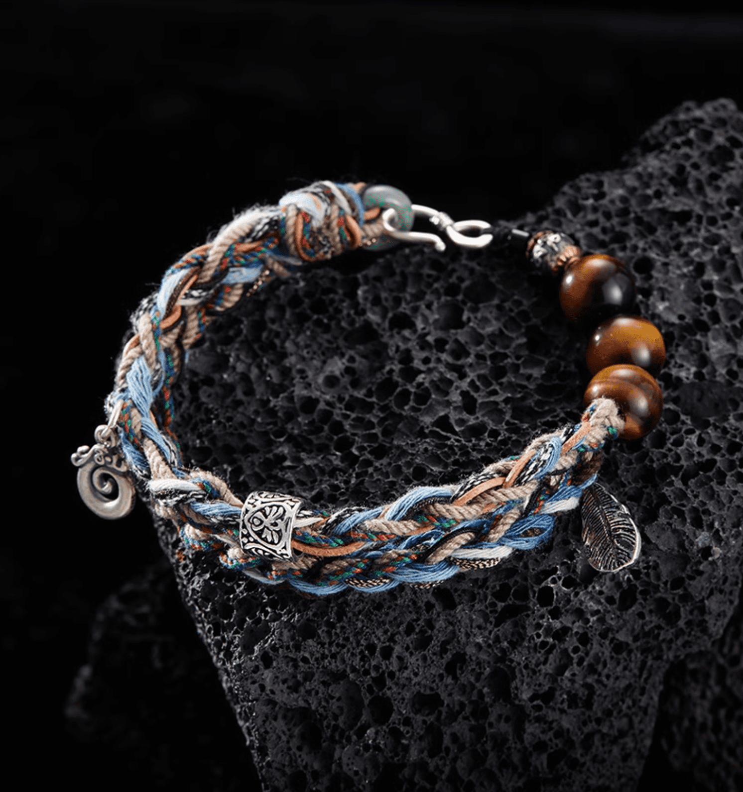 Tibetisches handgefertigtes Armband für Glück, Tigerauge, Jade-Zubehör, Kordel