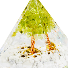 Pirámide de orgonita del árbol de la vida turquesa blanca - Serenidad y crecimiento