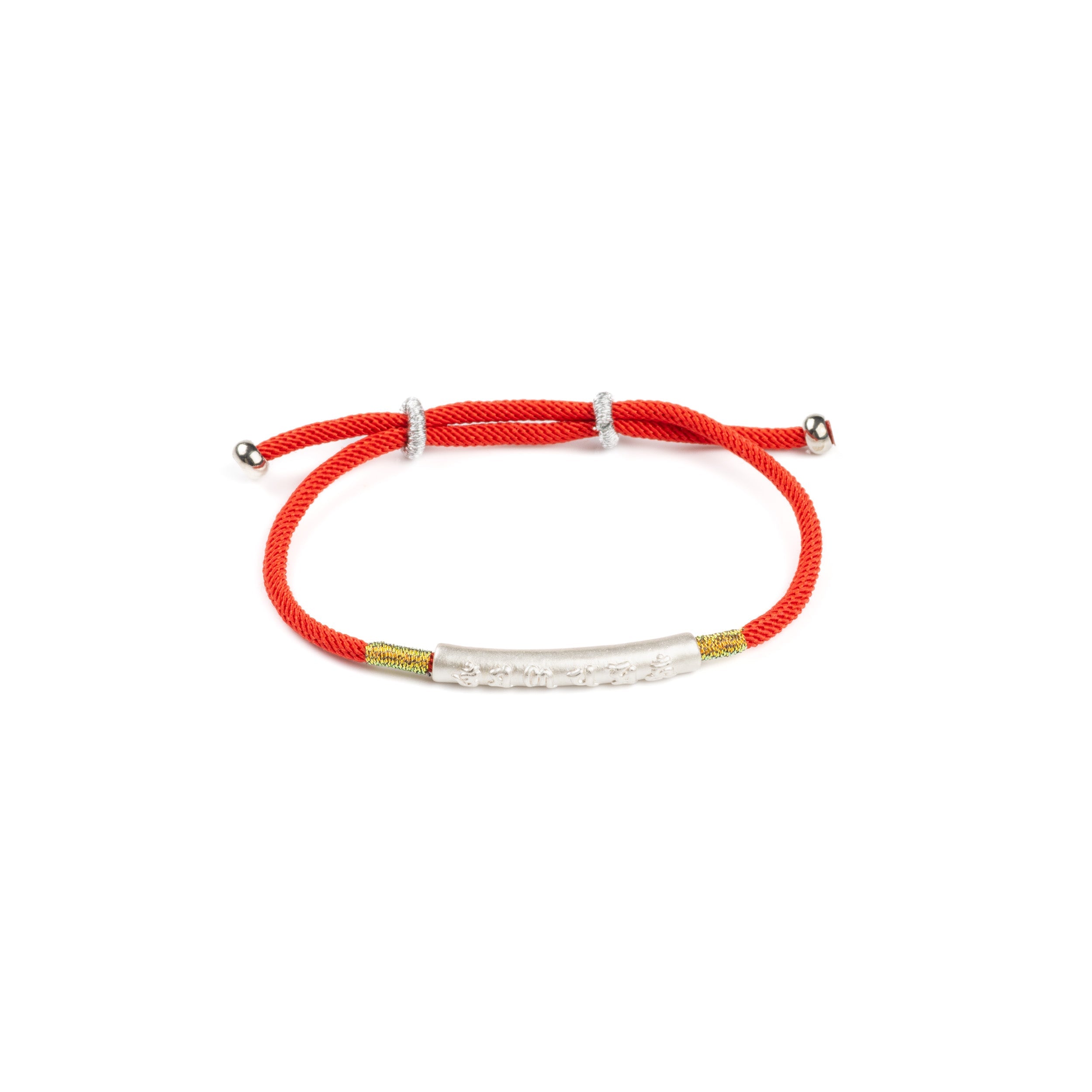 Tibetan Red String Bracelet - Sterling Silver Six-word Mantra for Luck & Protection