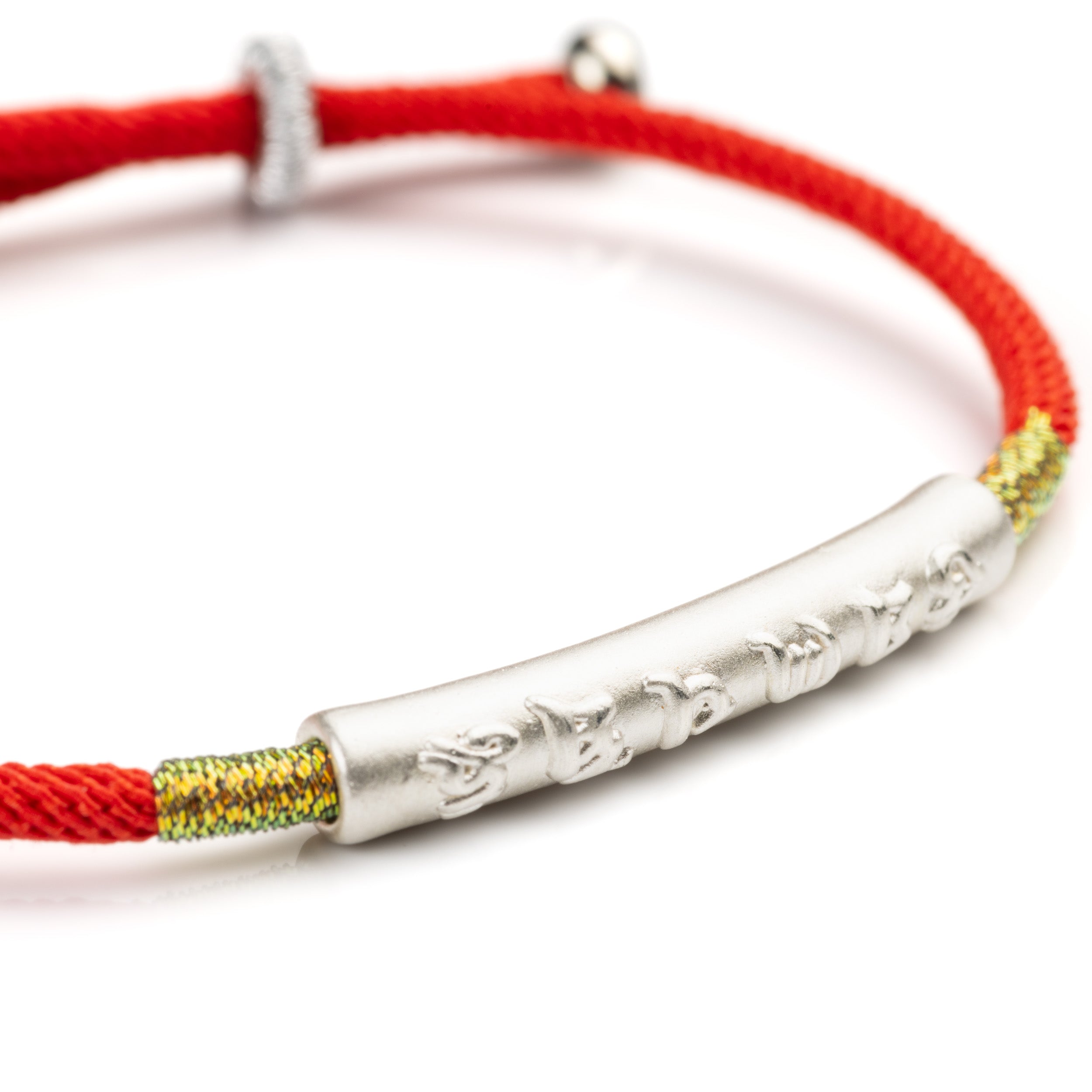 Tibetan Red String Bracelet - Sterling Silver Six-word Mantra for Luck & Protection